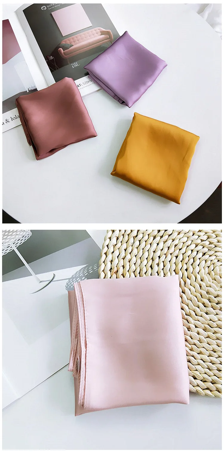 Fashion Solid Kerchief Women Scarf For Hair Green White Silk Neck Scarves Female Square Bandanas Lady Scarves