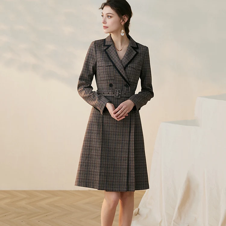 
Intellectual OL Female Autumn Temperament Plaid Slim Professional Mid Knee Length Skirt Dress 