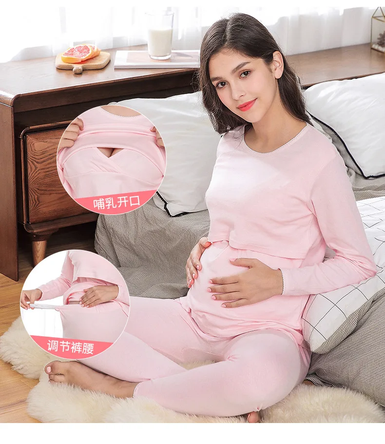 
2020 Wholesale Hot Sale In Autumn Women Clothing Leisure Simple Solid Color Long Sleeve O Neck Pregnant Women Pajamas Sets 