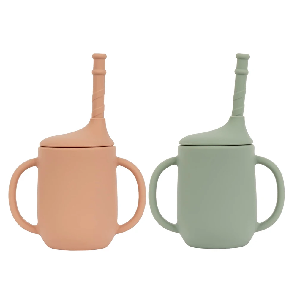 Silicone baby cup Transition cup with straw cover and anti slip handle for overflow training suitable for young children