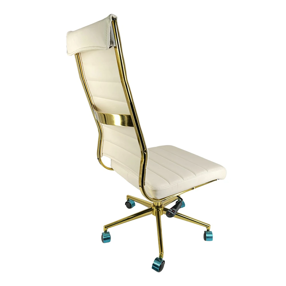 High quality PU leather  high back chair with wheels soft cushion memory foam luxury  gold office chair