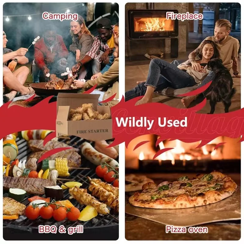 Wood Stove Manufacturer Customization BBQ Wood Wool Firestarter Brown Wood Chips Square Fire Starter for Grill Accessories