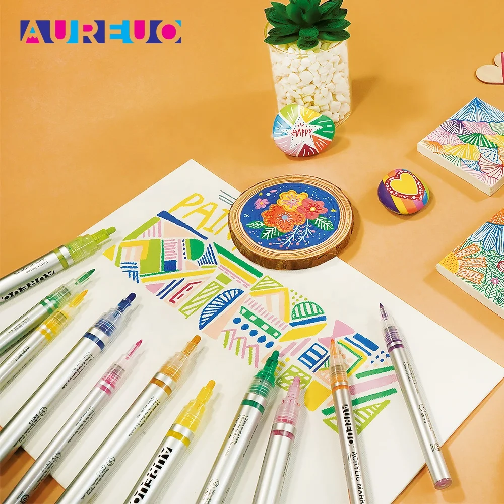 Phoenix 12 Colors 0.7mm Extra Fine Tip Safe Water Based Line Drawing Art Acrylic Paint Marker Set