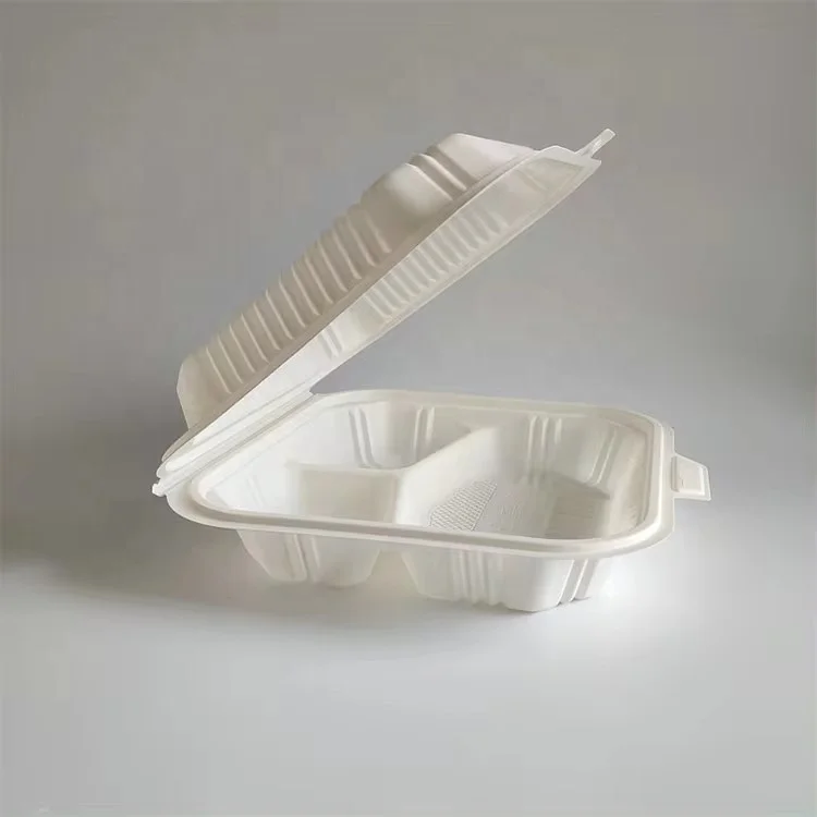 Compostable Corn Starch 9 inch Clamshell 3 Compartments To Go Lunch Box Container
