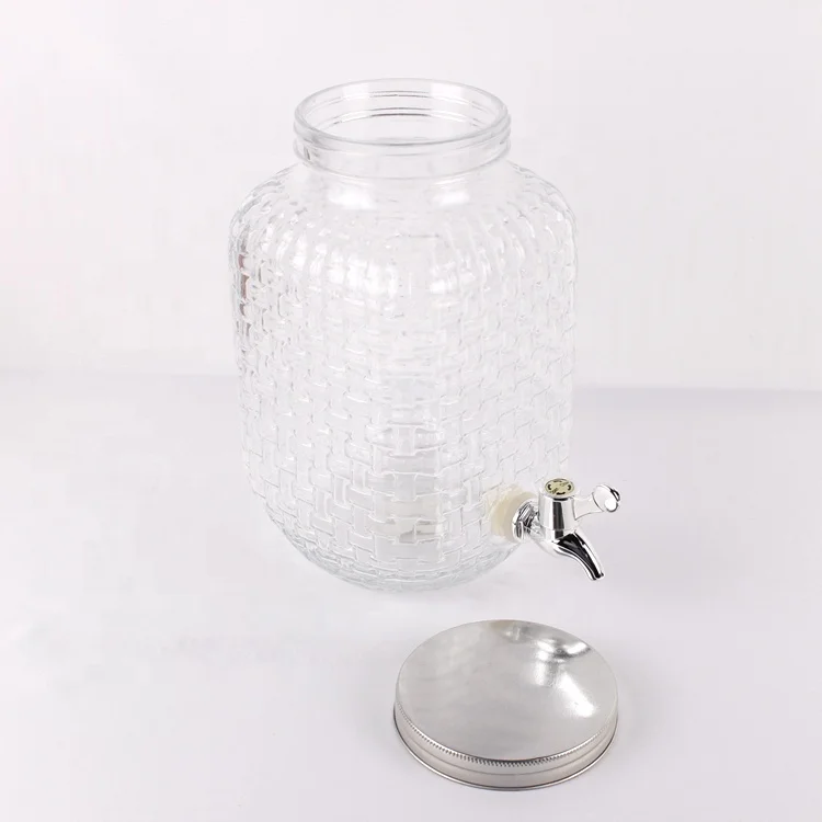 1 Gallon Wholesale Cold Juice Beverage Glass Drink Dispenser Jar with Metal Lid