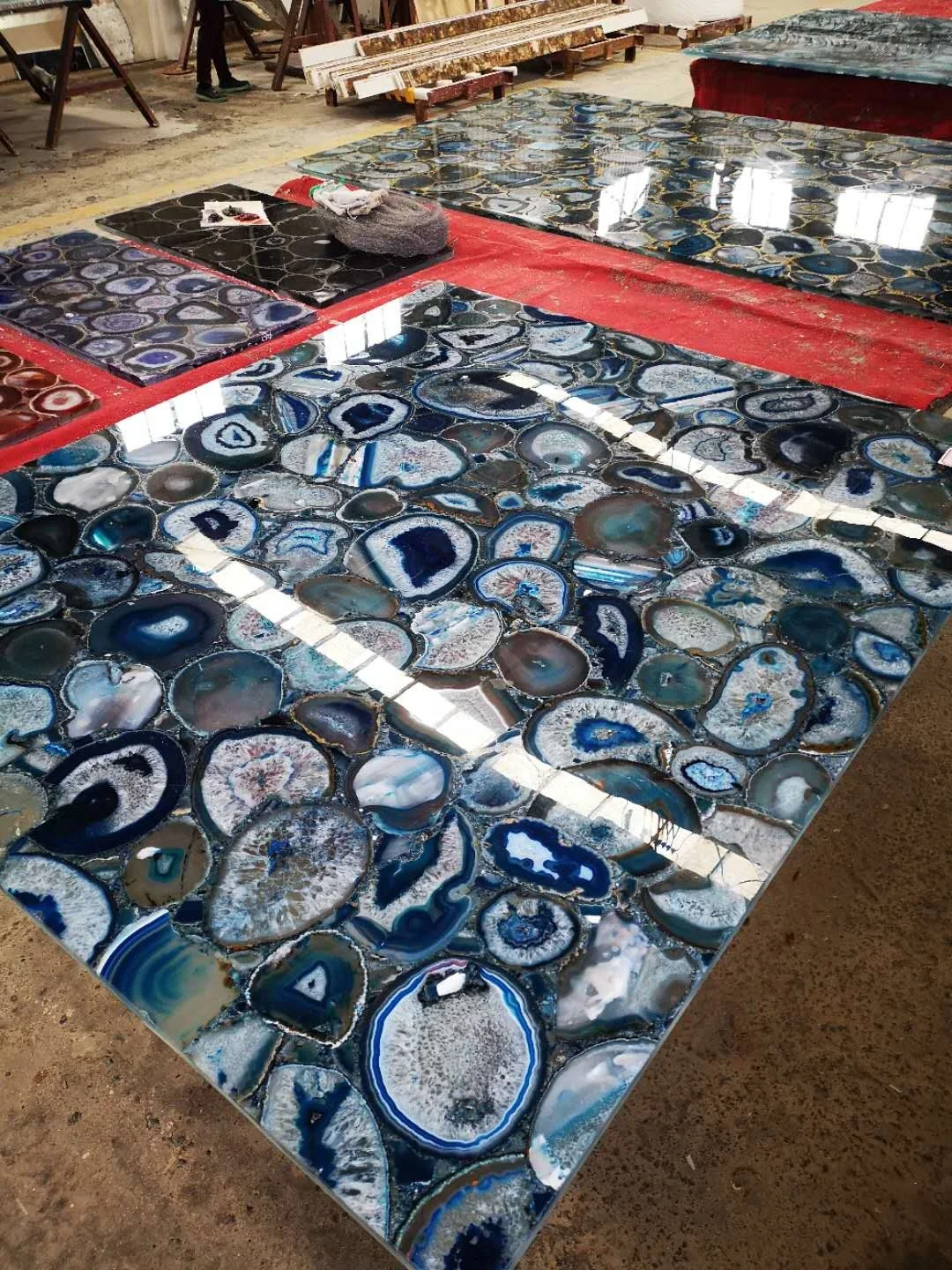 manufacture luxury natural agate stone blue agate slabs for villa decor