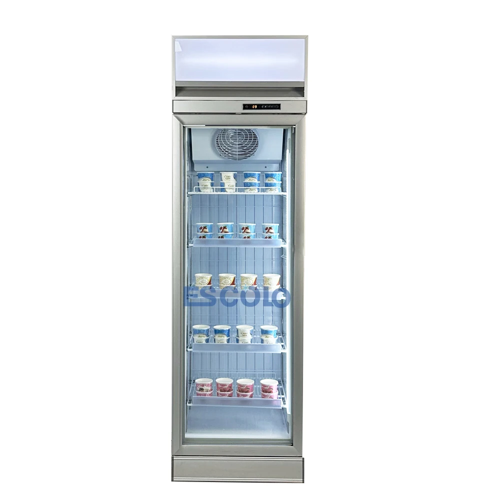 Fan Cooling Glass Door Vertical Display Ice Cream Freezer 500L