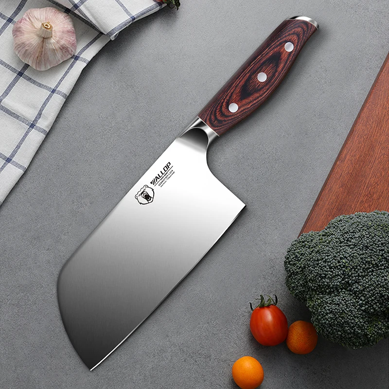 Wallop 7 Inch German 1.4116 Stainless Steel Chopper Knife China Kitchen Meat Cleaver Knife With Pakka Wood Handle