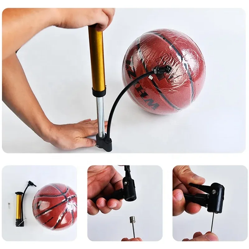 Bicycle Pump Stainless Steel Basketball Hand Air Pump Portable Ball Inflating Pump Tools with Air Needle Air&Ball Net Bag