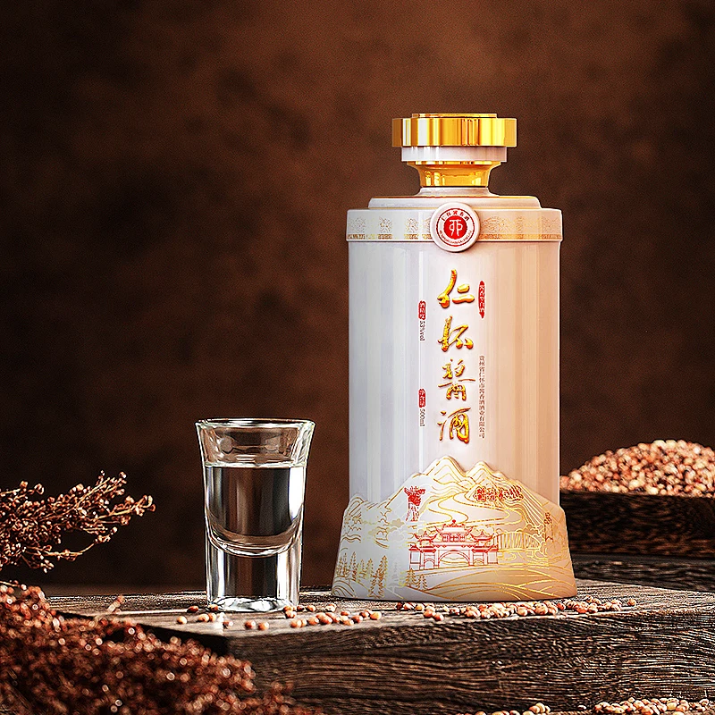 Китайский Baijiu 500 мл, индивидуальная цветная белая стеклянная бутылка для ликера, стеклянная бутылка с античным дизайном