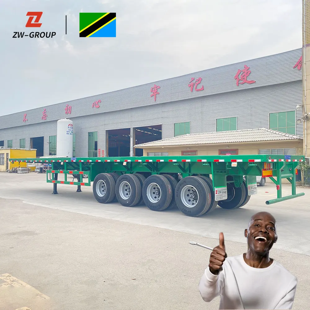 ZW Group 4-Axle Flatbed Shipping Container Semi Trailer Steel flatbed semi trailer