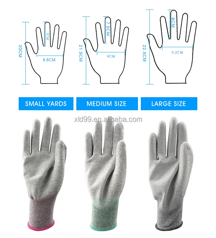 esd-safe nylon knit gloves esd pu palm glove esd protection Nylon Carbon PU Palm Coated Gloves