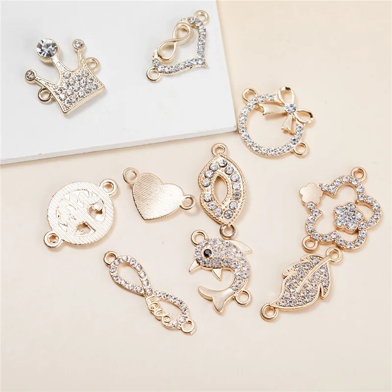 Micro Pave Metal Alloy Mixed Style Leaves Crown Dolphins Connectors Charms Pendants For Jewelry Making DIY Handmade Accessories