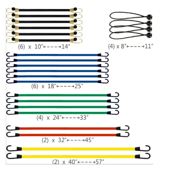Премиальные резиновые эластичные шнуры FLAVIC набор из 24 шт. в ассортименте включая навес