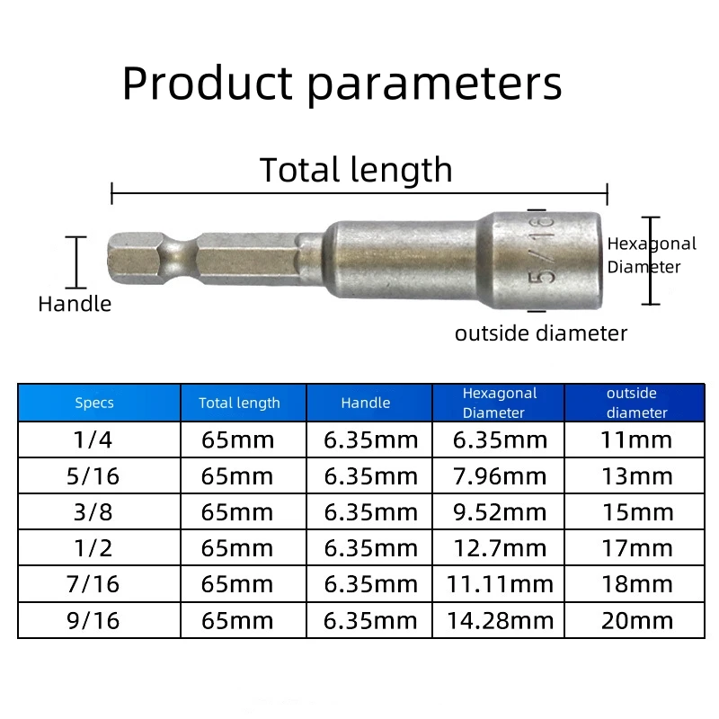 1/4 5/16 3/8 7/16 1/2 9/16 Magnetic Hex Socket Sleeve Bit Nut Driver