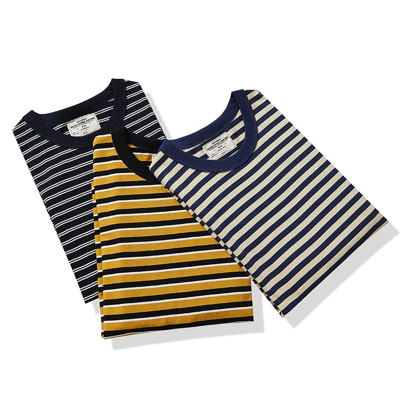 Wholesale popular across strip cotton t-shirts naval style plus size t-shirts high quality 100% cotton striped t shirt for men