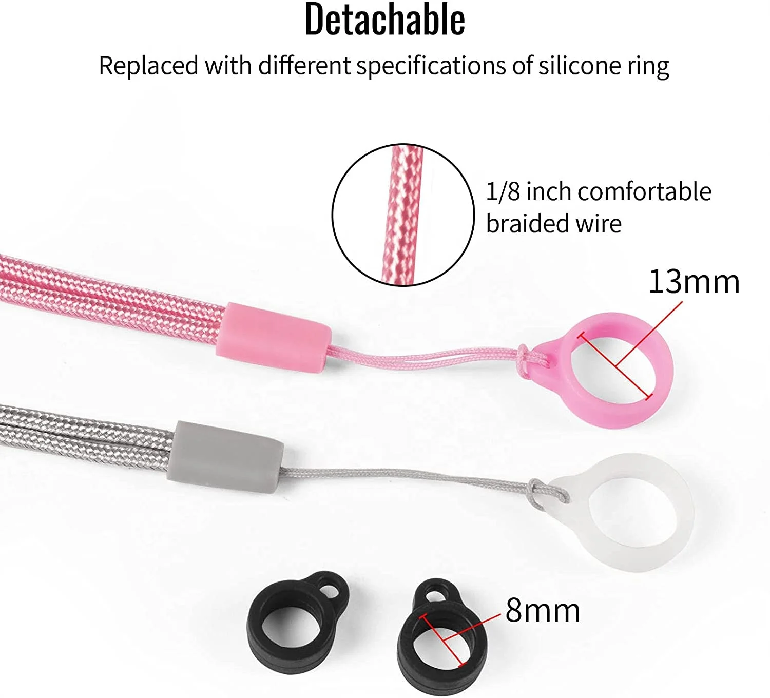 Wholesale Woven round polyester vape pod Lanyard with silicone ring for e-cigarette accessories