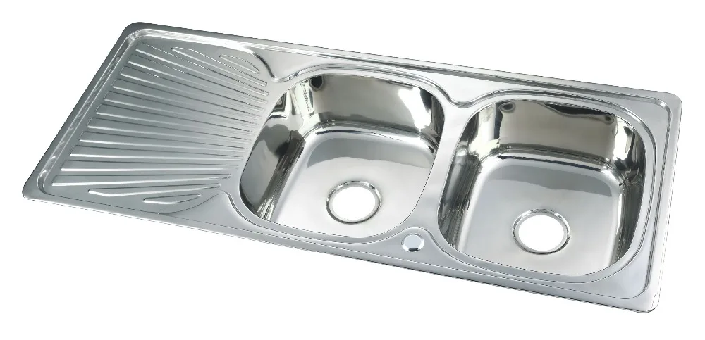 Double bowl with drainboard stainless steel sanitary ware wash basin kitchen sink
