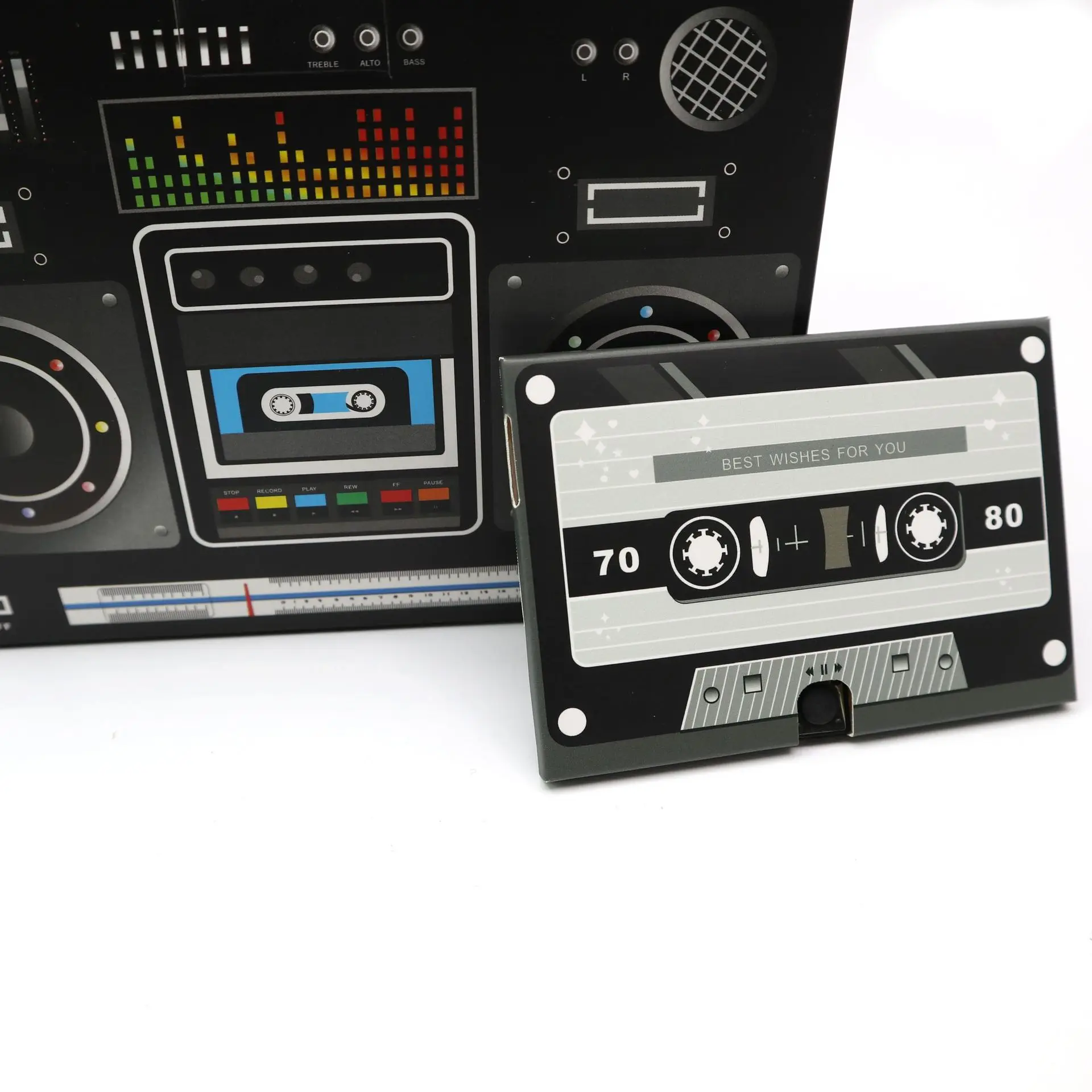 Retro Recordable Chip Tape Greeting Card Gramophone Sound Music Box Birthday Card Blessing Confession