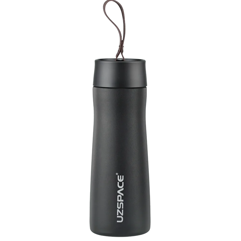 UZSPACE Black Custom Powder Coated Portable Sport Matte Stainless Steel Small Thermal Flask Thermos Water Bottles with Strap