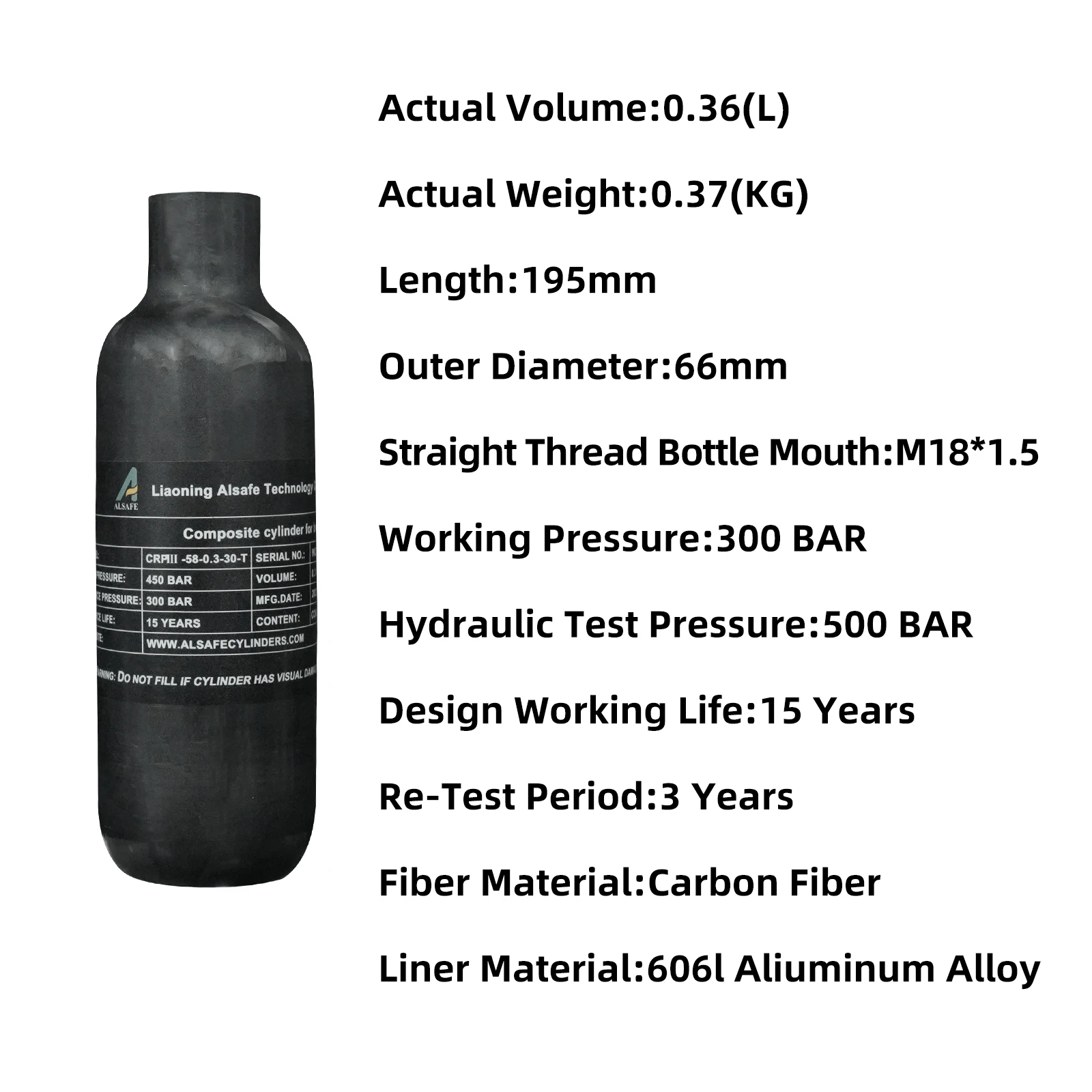 TUXING New Model Matte High Quality 0.36L 300bar 4500psi Mini Outdoor Sport Paintball Game Gas Compressor Carbon Fiber Air Tank