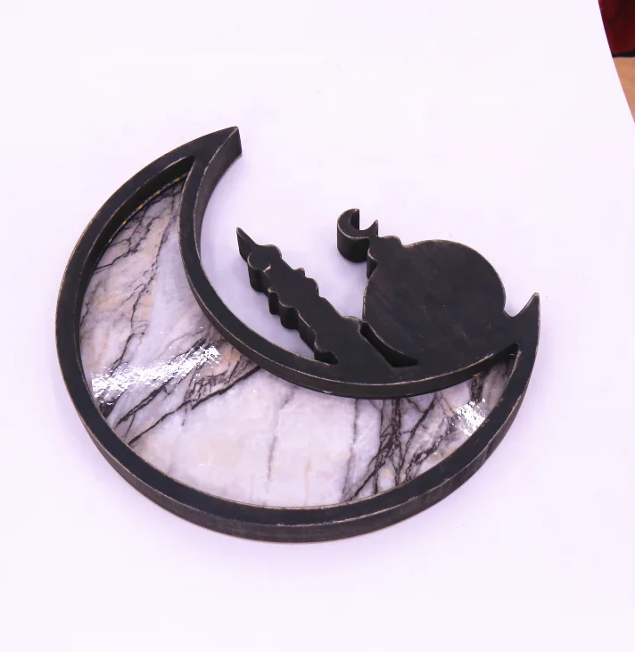 Pafu Islam Mosque Muslim Tray Wooden Rustic Crescent Moon Eid Ramadan Party Food Serving Tableware Dessert Pastry Tray