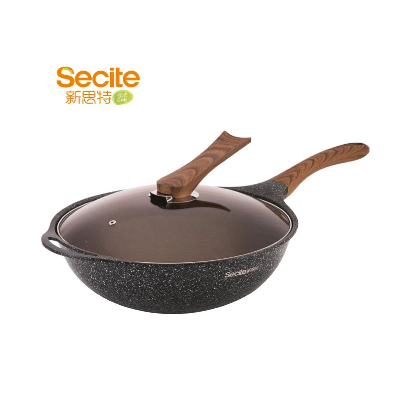 China Supplier Factory Price 32CM Oil Free Stone Coating Fry Pan Wok