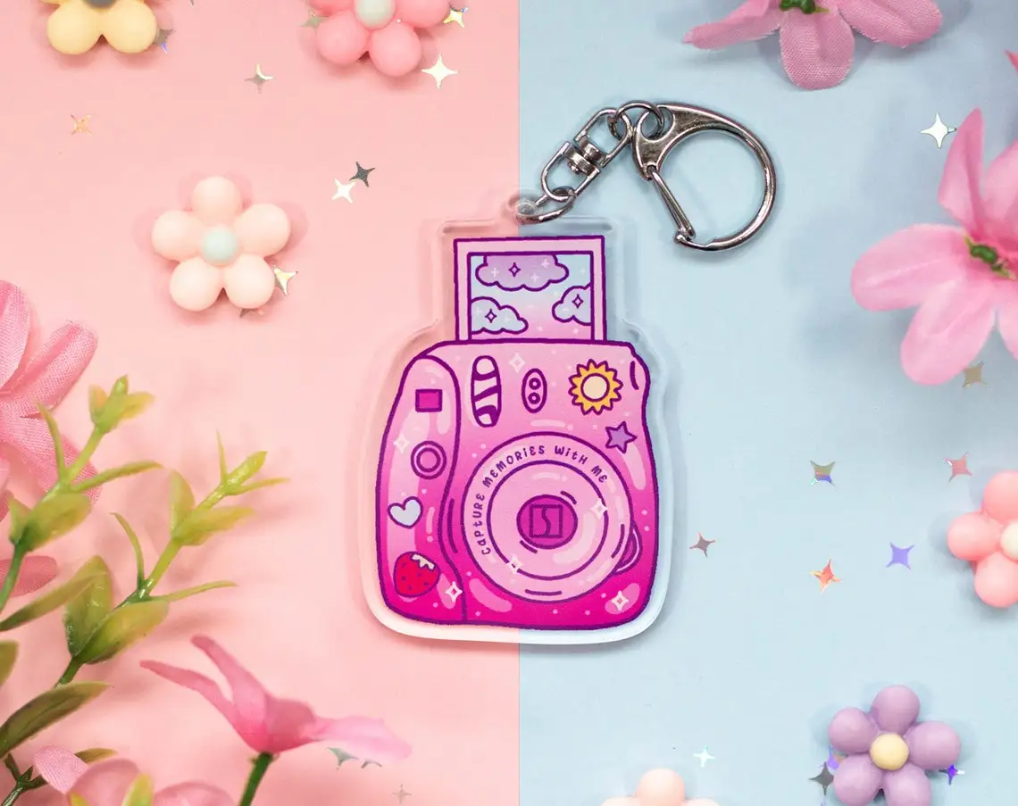 Polaroid Aesthetic Cute popular Plastic Acrylic keyrings custom accessories Charm personalized Keychain Key chain