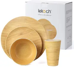Bamboo Round Plate Tableware Sets Dishes Household Solid Salad Bowl Cup Set Dishes Environmental Protection Plates for Gift