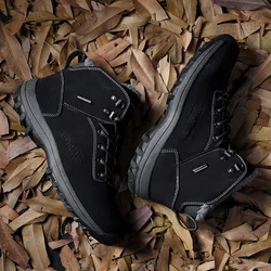 Winter Anti-Slip Leather Warm Snow Hiking Boots Water Resistant Shoes Fur Lined for Mens