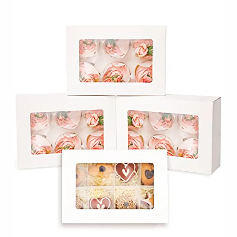 Custom recycle kraft paper cake box for bakery cake cupcake packaging with plastic clear windows