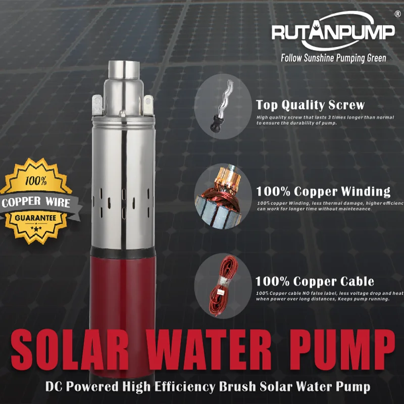 RUTANPUMP Screw brush solar water pump 12v 24v 32v solar powered water pumps solar water pump for agriculture Irrigation