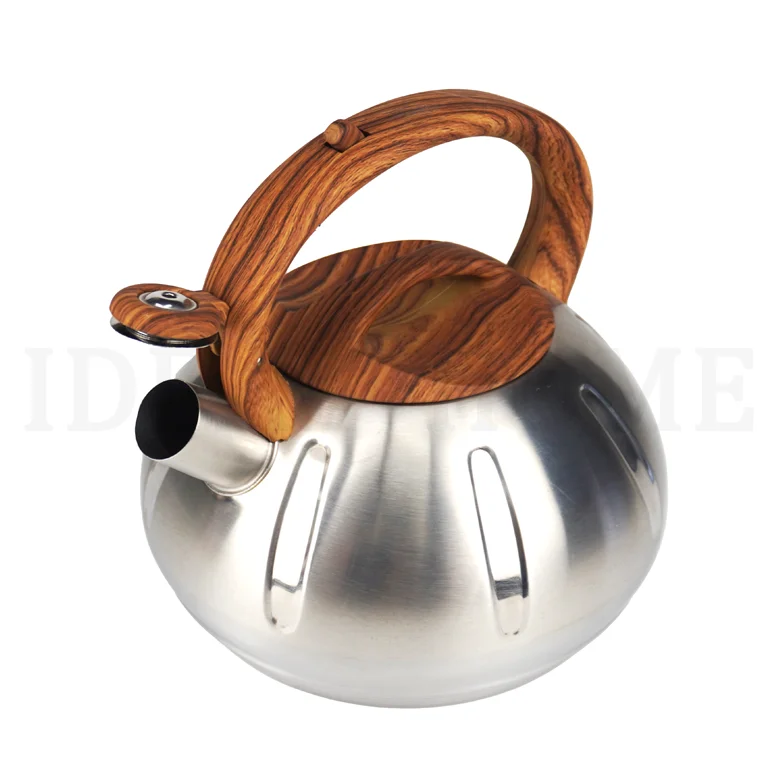 2.8L Stainless Steel Whistling Tea Kettle Coffee Teapot with Wooden Handle for Gas Stoves, Induction Cookers
