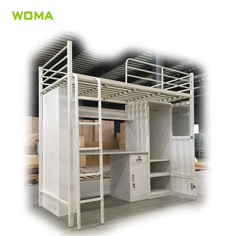 Student Dormitory Metal Bunk Bed With Desk and Wardrobe