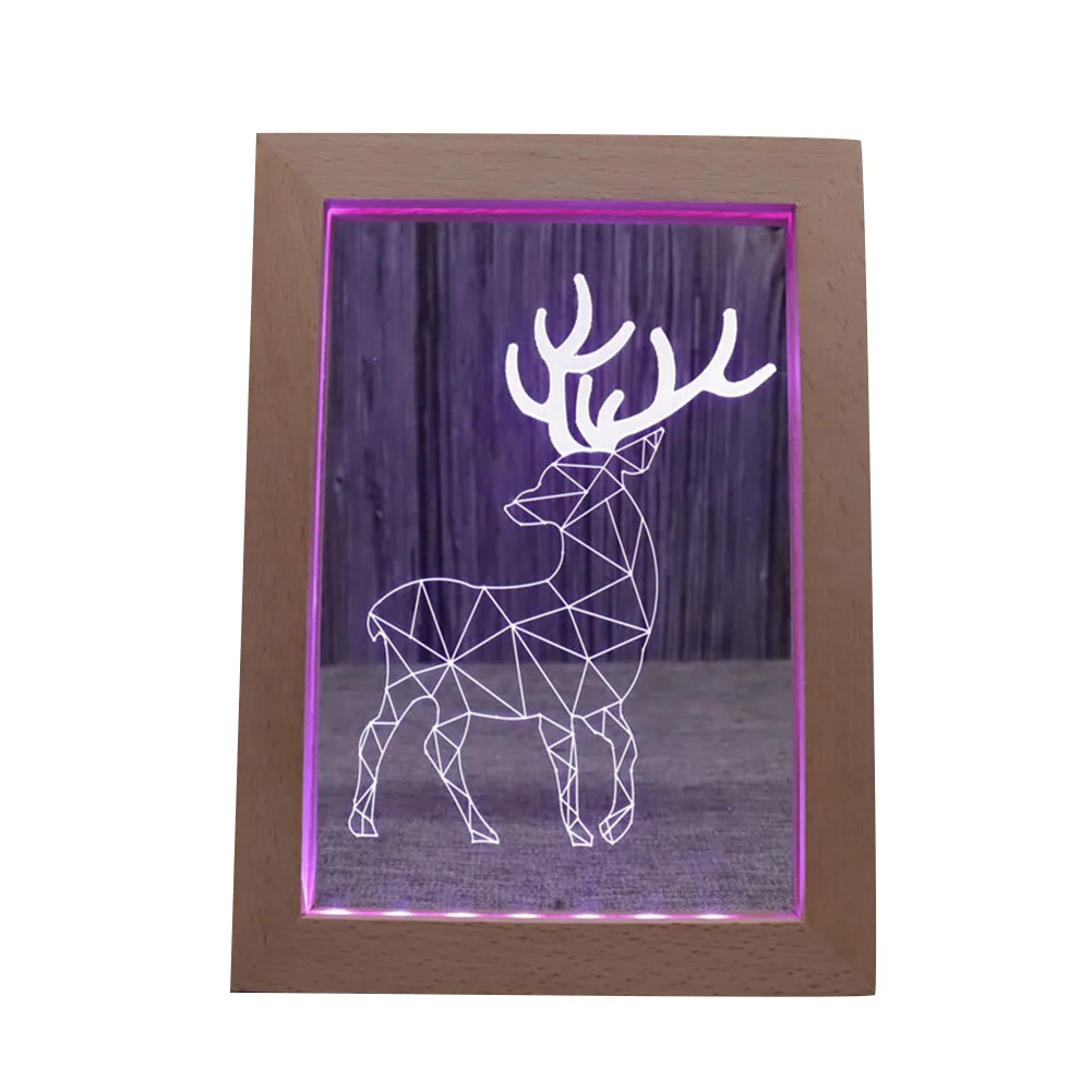 Pattern Customization Romantic Gift, Wooden Photo Frame 3d Acrylic Illusion Night Light/