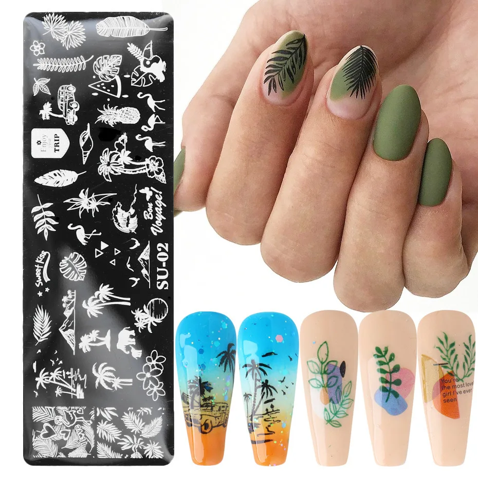 Halloween flower Nail Stamping Plates Stencil Stainless Steel Halloween Printing Nail Art Image Plate with stamper brush