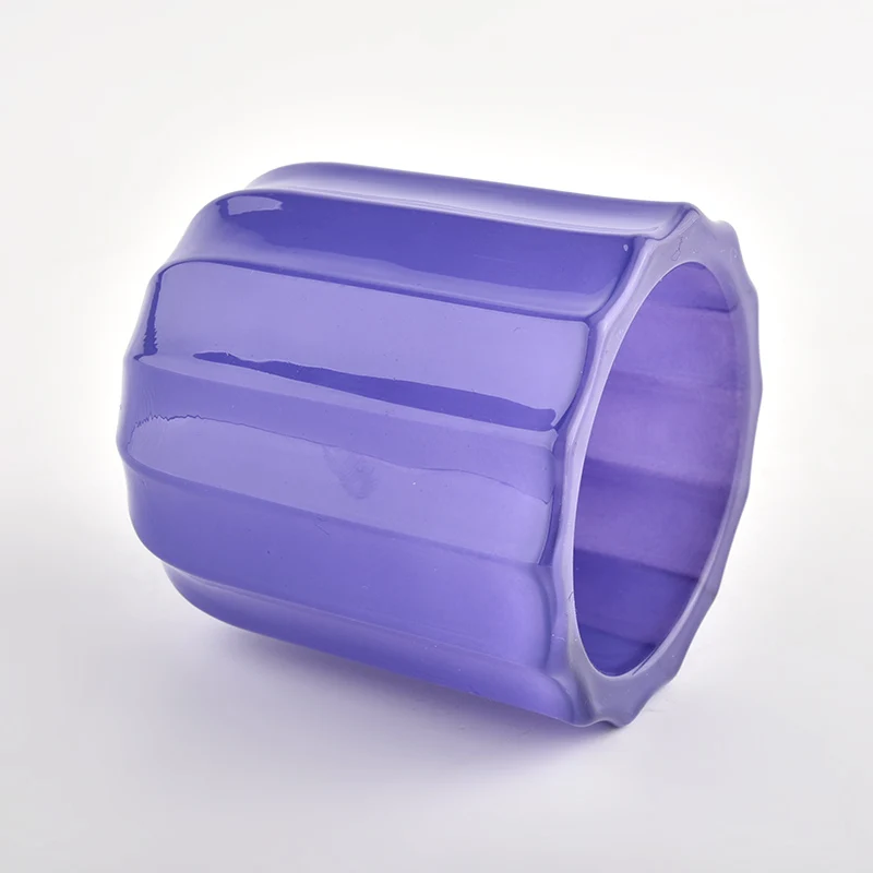 purple glass jar candle vessel stripe candle holder for home decor