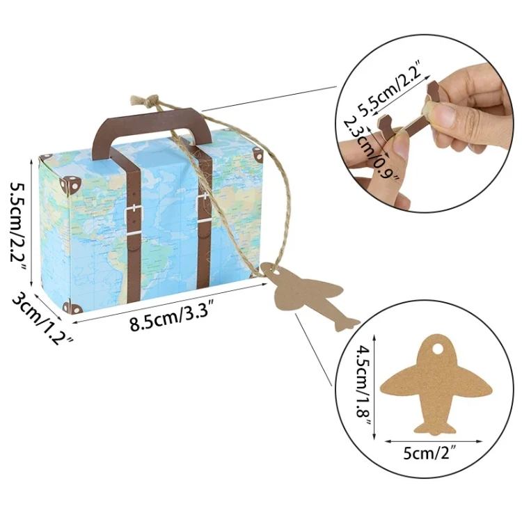Chocolate Wedding Baby Small Cardboard Mini Suitcases Design Goodies Paper Gift Box Packaging With Handle For Wedding Sweets