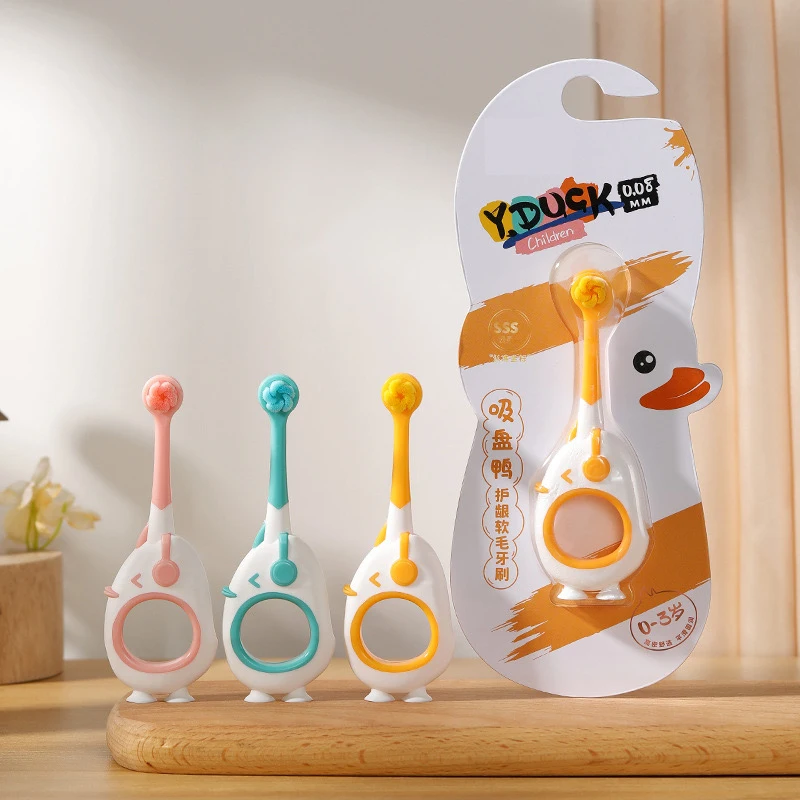 Cute Baby Soft Toothbrush with 10000 Soft Extra Floss Bristle Suction Cup Base for Baby Toddle Gum Tooth Care Cleaning Brush