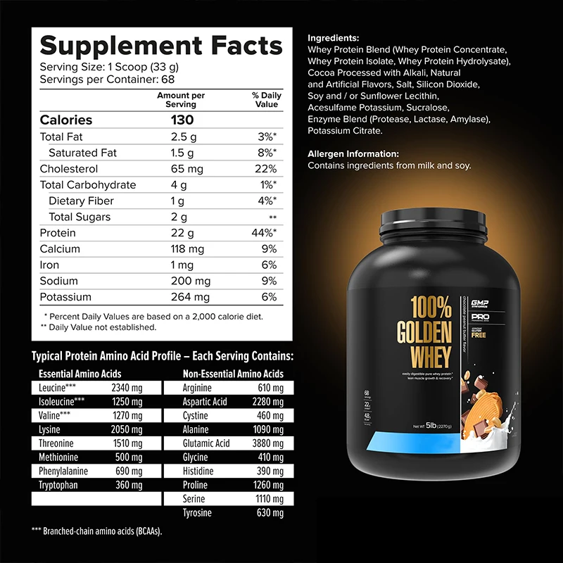 100% Golden Whey Protein Powder Support Energy Fast-Absorbing Whey Hydrolysate Isolate & Concentrate Blend Whey Protein Premium