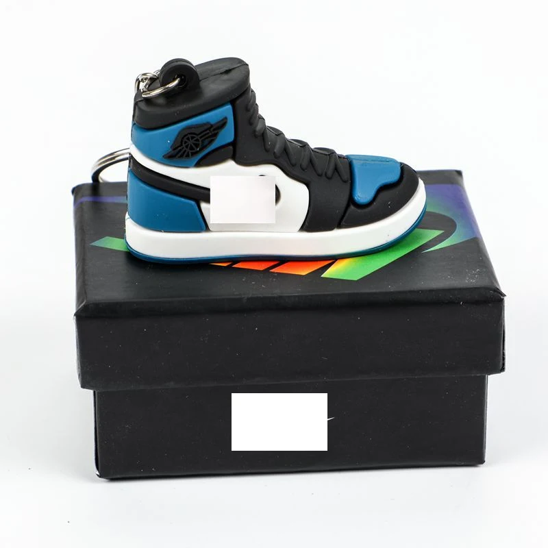 Wholesale Soft PVC AJ  Shoe 3D Rubber Keychain Mini Sneaker llavero Jordania Keychain Keyring with Mini Box