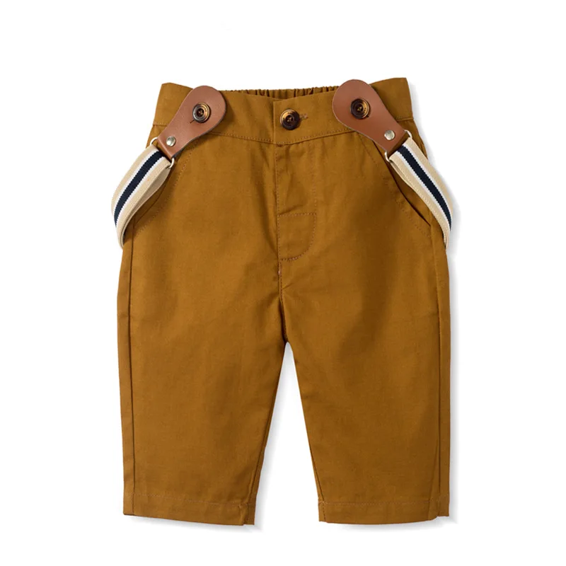 Custom OEM ODM Spring 2023 Baby Clothing Sets Print Shirt Baby Rompers Infant Baby Boy Outfit Clothes Suspenders Suit Hat Bow