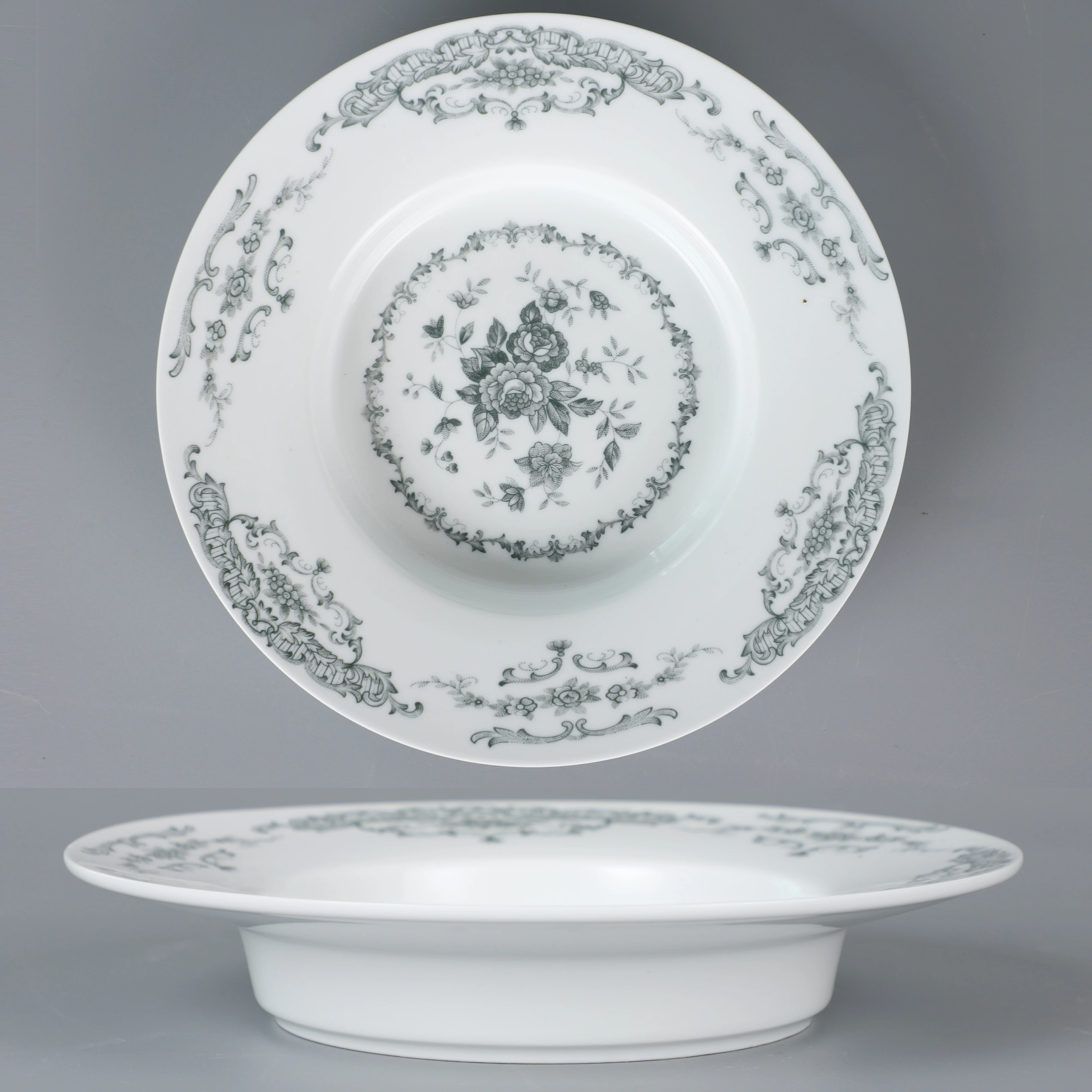 P&T Retro Rose white porcelain dinnerware set Round Salad Plate Ceramic Soup Dinner Dish Deep Plate For Restaurant