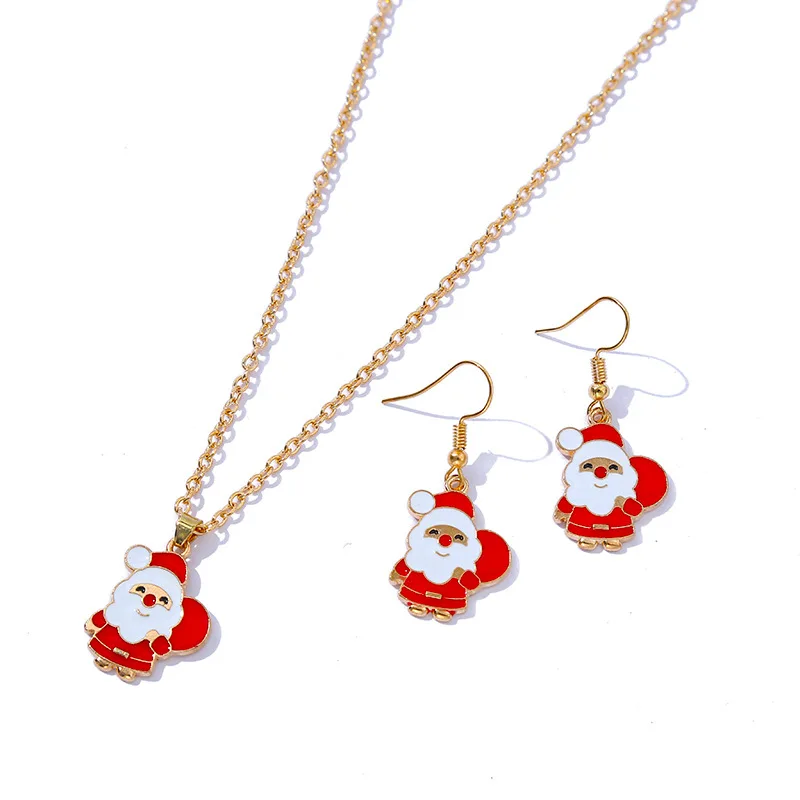 Christmas series new jewelry set colorful enamel Christmas tree earrings necklace set