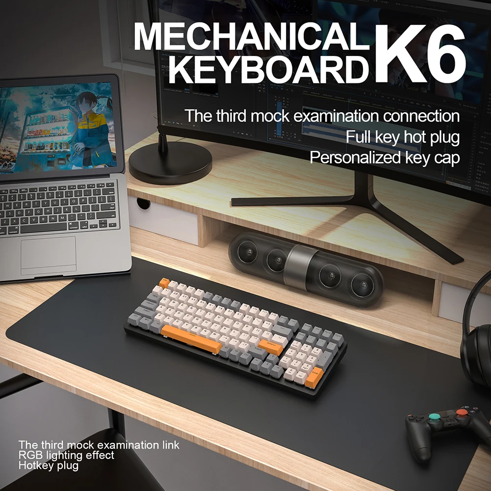 K6 Mechanical Keyboard 100 Keys Keycaps RGB 5.0 BT 2.4 G Wired 3 Modes Gaming Wireless Mechanical Keyboards For Tablet PC