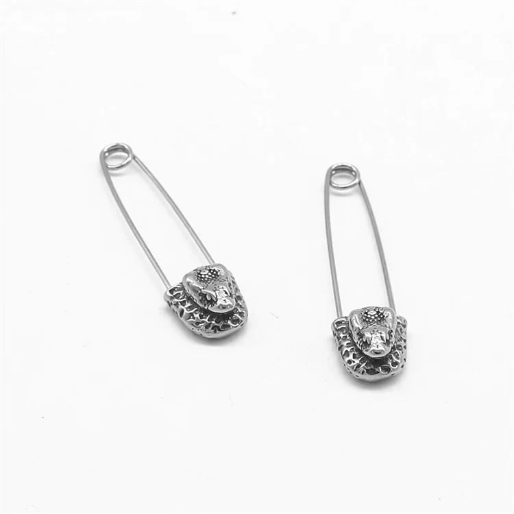 Dainty hypoallergenic jewelry stainless steel animal jewelry snake safety pin earrings for women