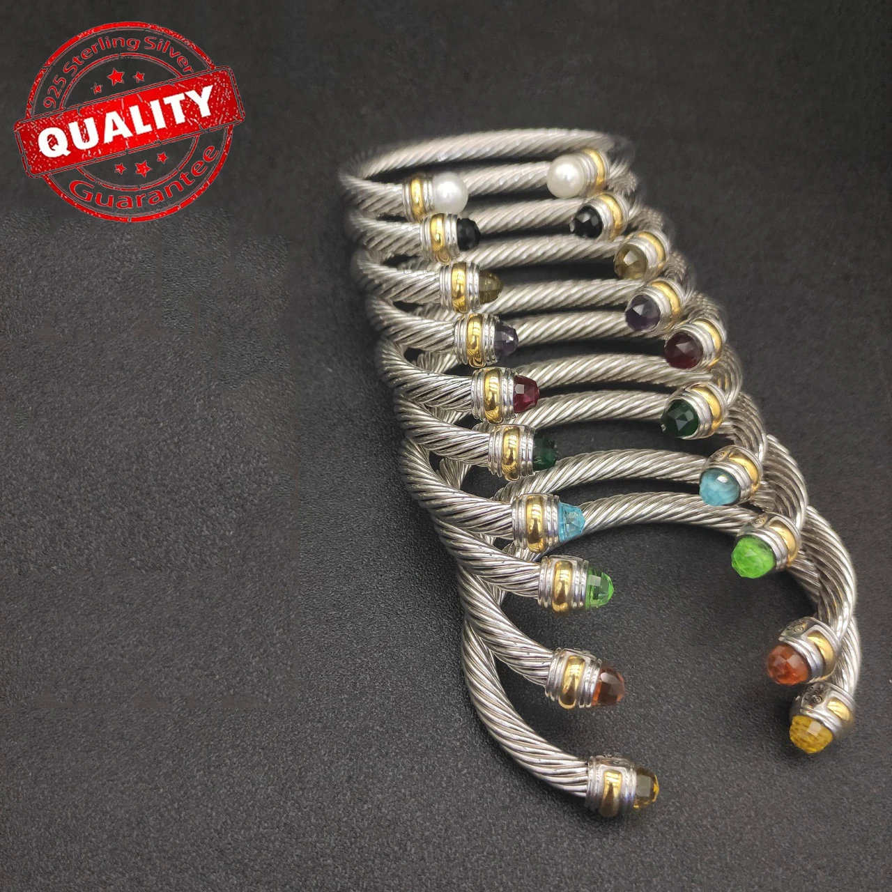 David XXYarmans 925 silver wholesale 7mm inlaid zircon double diamond ten color Fried Dough Twists line bracelet accessories