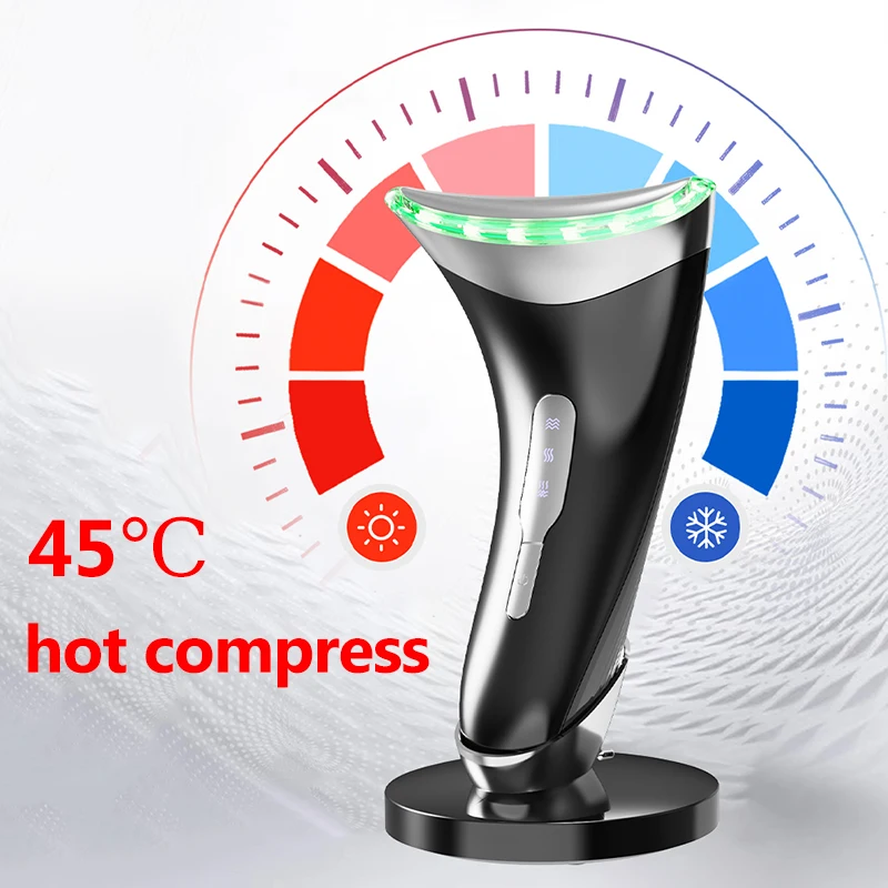 3 Colors LED Photon Hot Compress Vibration Face and Neck Beauty Device Microcurrent Facial Neck Lifting Massager