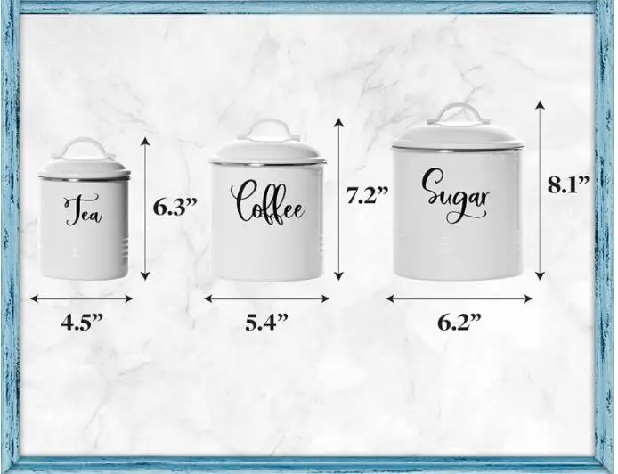 Kitchen Canisters Set of 3 Airtight Tea  Sugar  Coffee Containers Rustic Farmhouse Canister Jars White