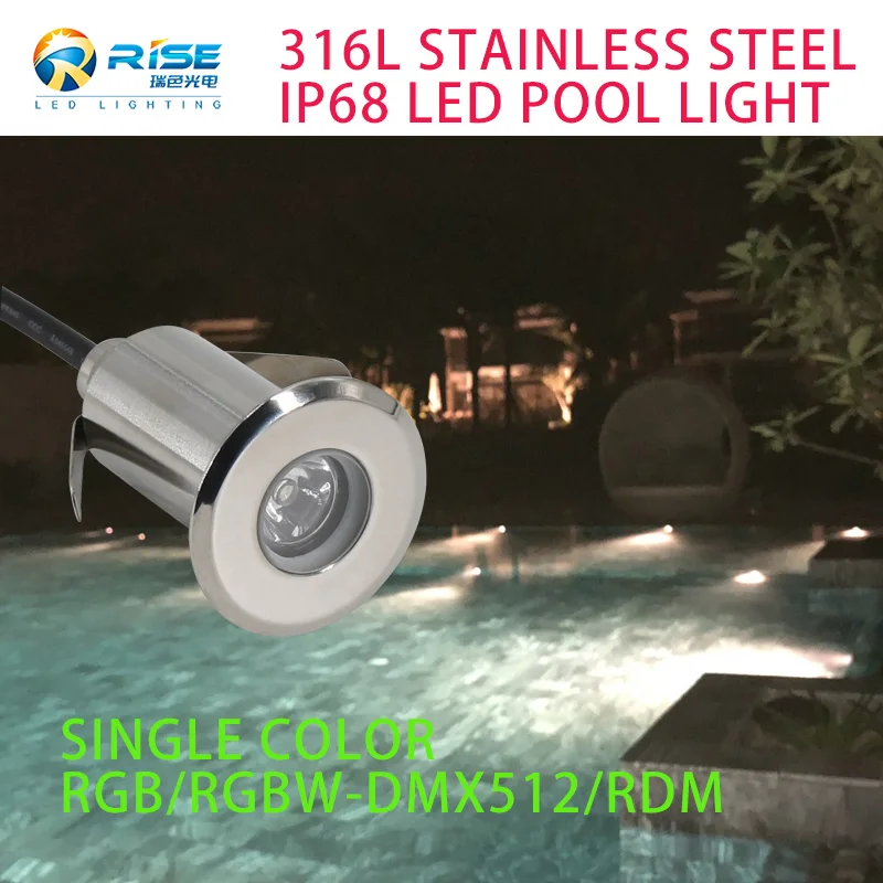 Outdoor Underwater Led Pool Light RGB 316L Stainless Steel IP68 Waterproof 3W External Control 24V/12V 80 RISE -20 - 40 100 140